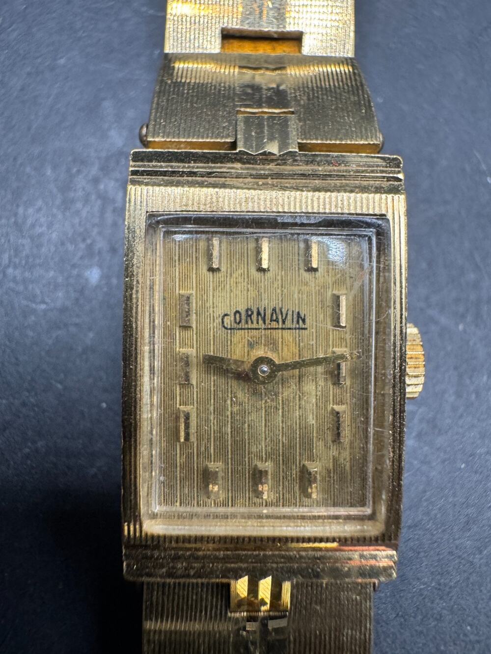 Vintage Cornavin Wind Up Ladies Wristwatch Brushed Gold Stainless Steel 16mm